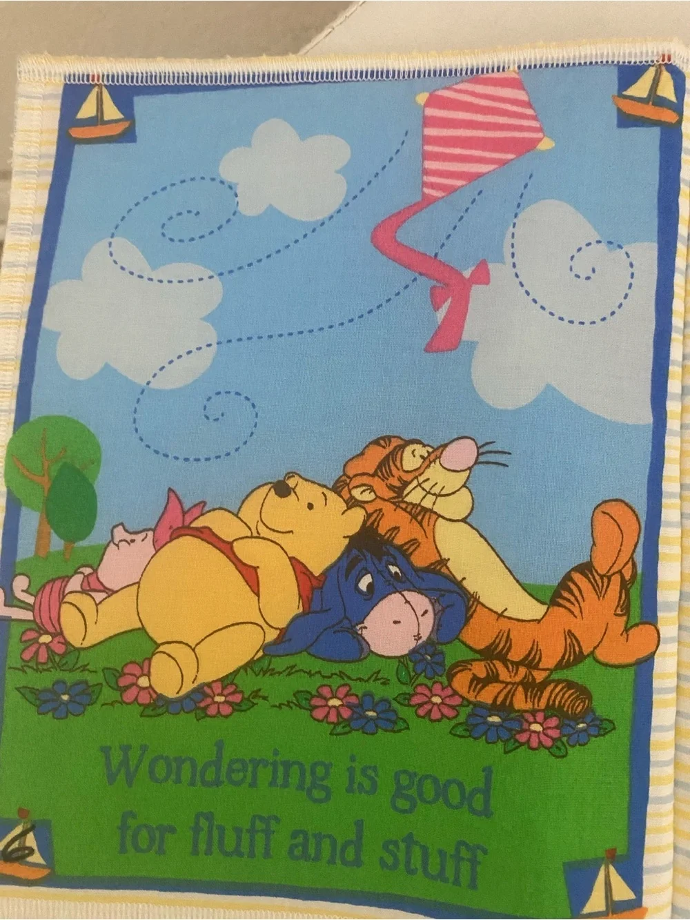 Winnie the Pooh Wondering The Day Away Fabric Soft Baby Cotton Book 9”x 7”